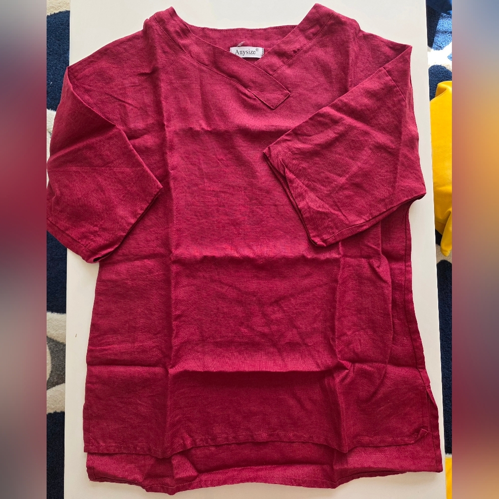 Asian Red 100% Linen Blouse